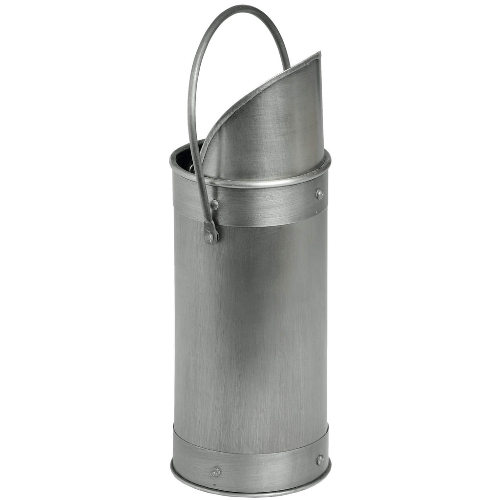 Antique pewter match holder with wood accents, classic silver finish, and integrated striker for fireplace essentials. by RoomLondon at brixbailey.com