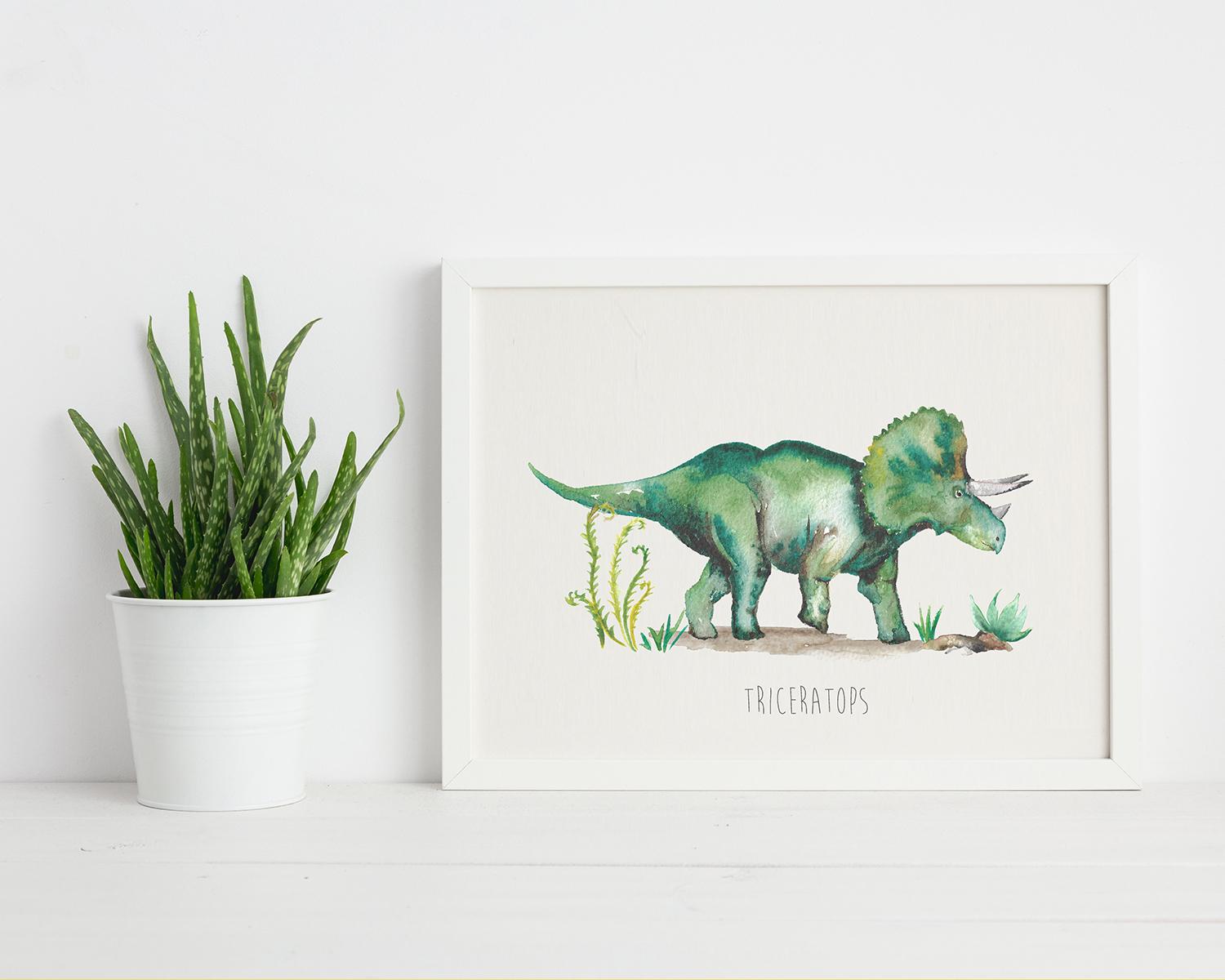 Triceratops Watercolour Wall Print