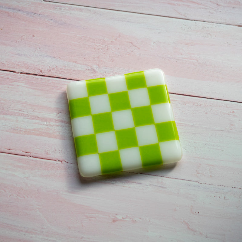 10cm Chequered White and Colour Fused Glass Coaster
