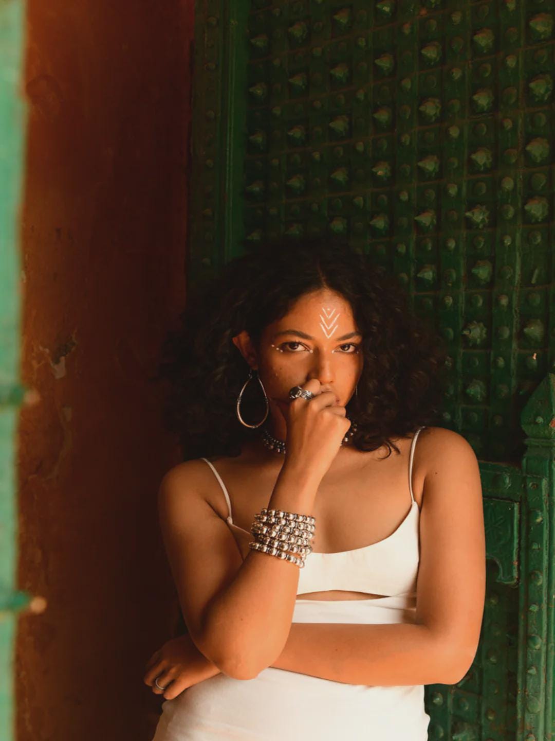 Beaded Orb Adjustable Brass and Silver Cuff