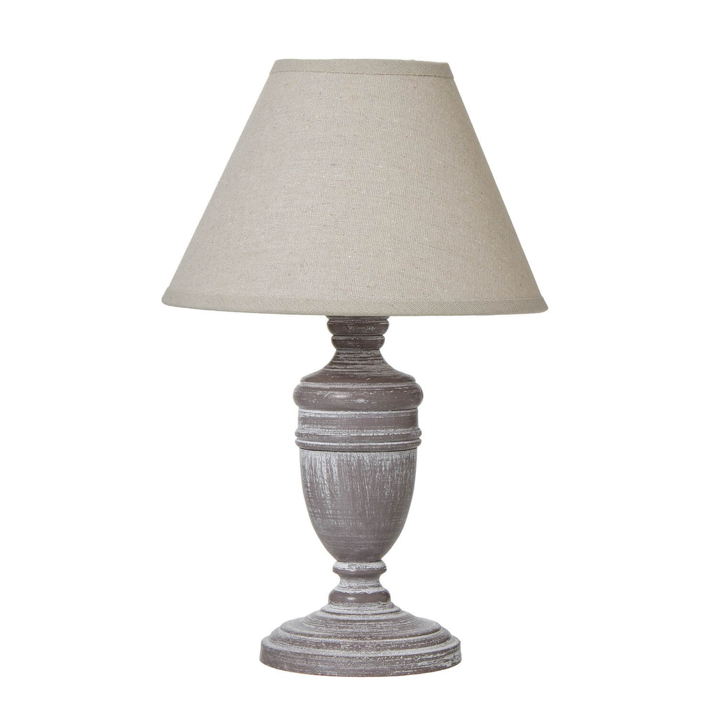 Distressed white wood Metis Urn Table Lamp with linen shade, rustic farmhouse decor, handcrafted solid wood base  by Sostter at brixbailey.com