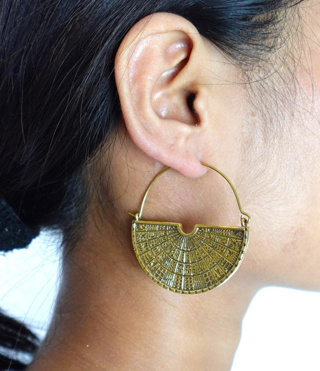 Half Fan Brass Mandala Statement Hoops
