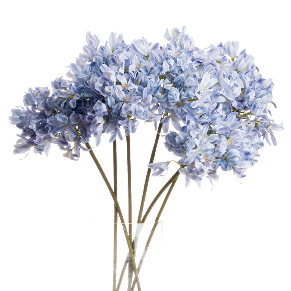 Lifelike artificial agapanthus bloom in soft blue, detailed plastic petals, perfect for coastal home decor arrangements (124 chars) by Sostter at brixbailey.com