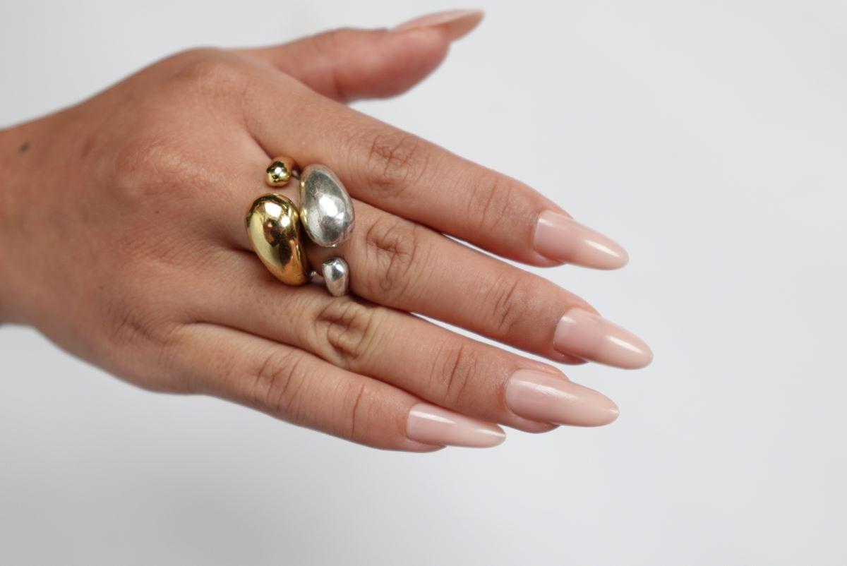 Boho Nugget Statement Ring in Brass and Silver