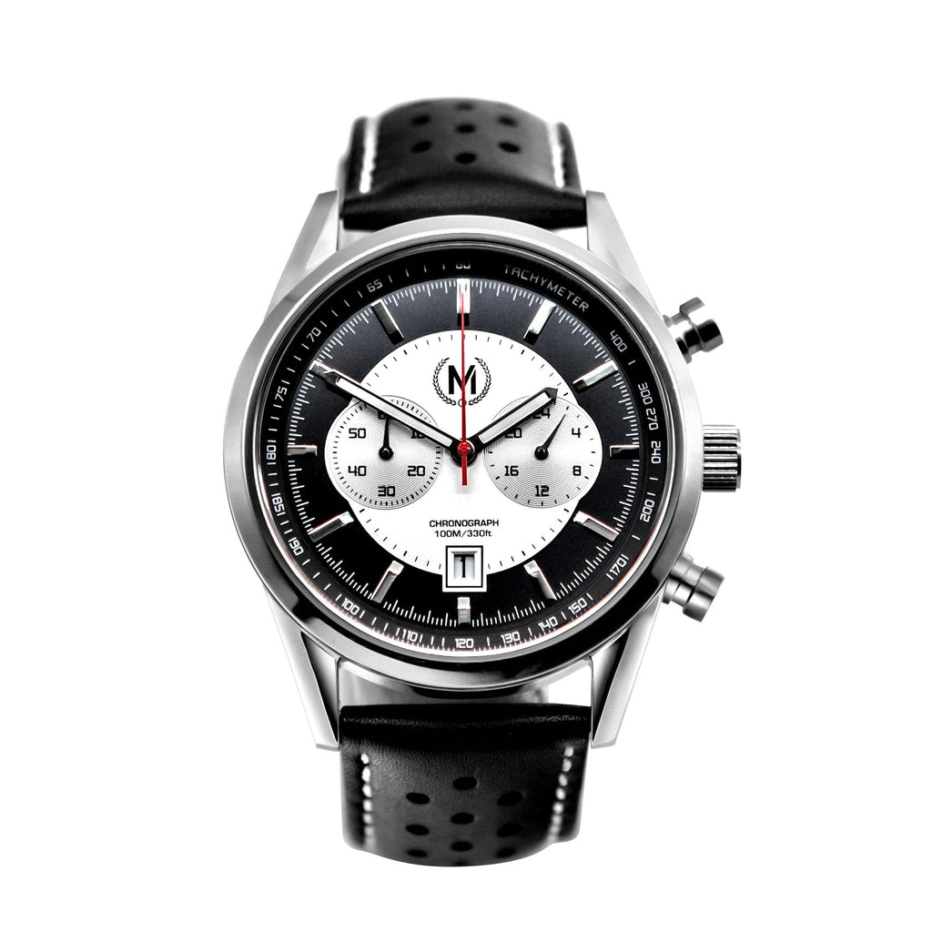 Black Leather Rally Watch Strap 22mm
