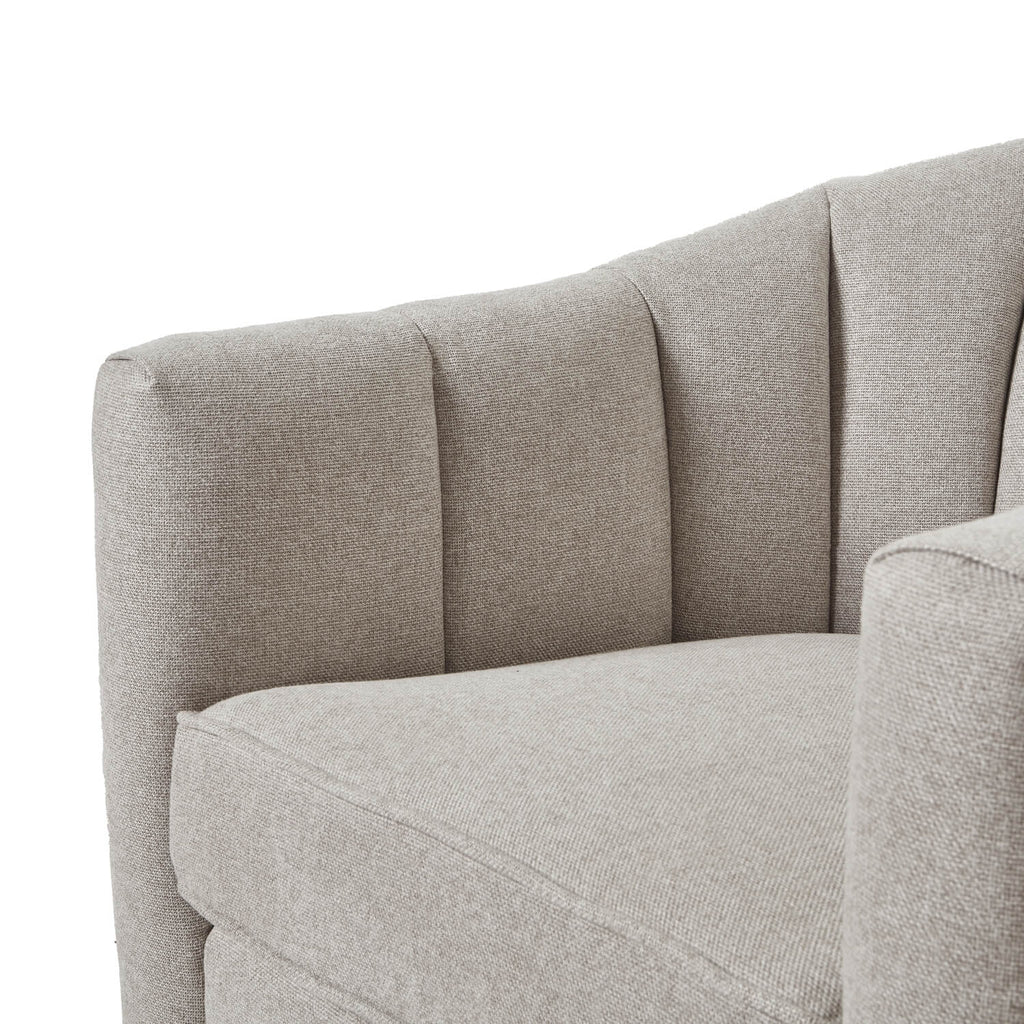 Lily Swivel Chair in oatmeal twill fabric with 360-degree rotation, wood frame, and modern neutral design by sostter at brixbailey.com
