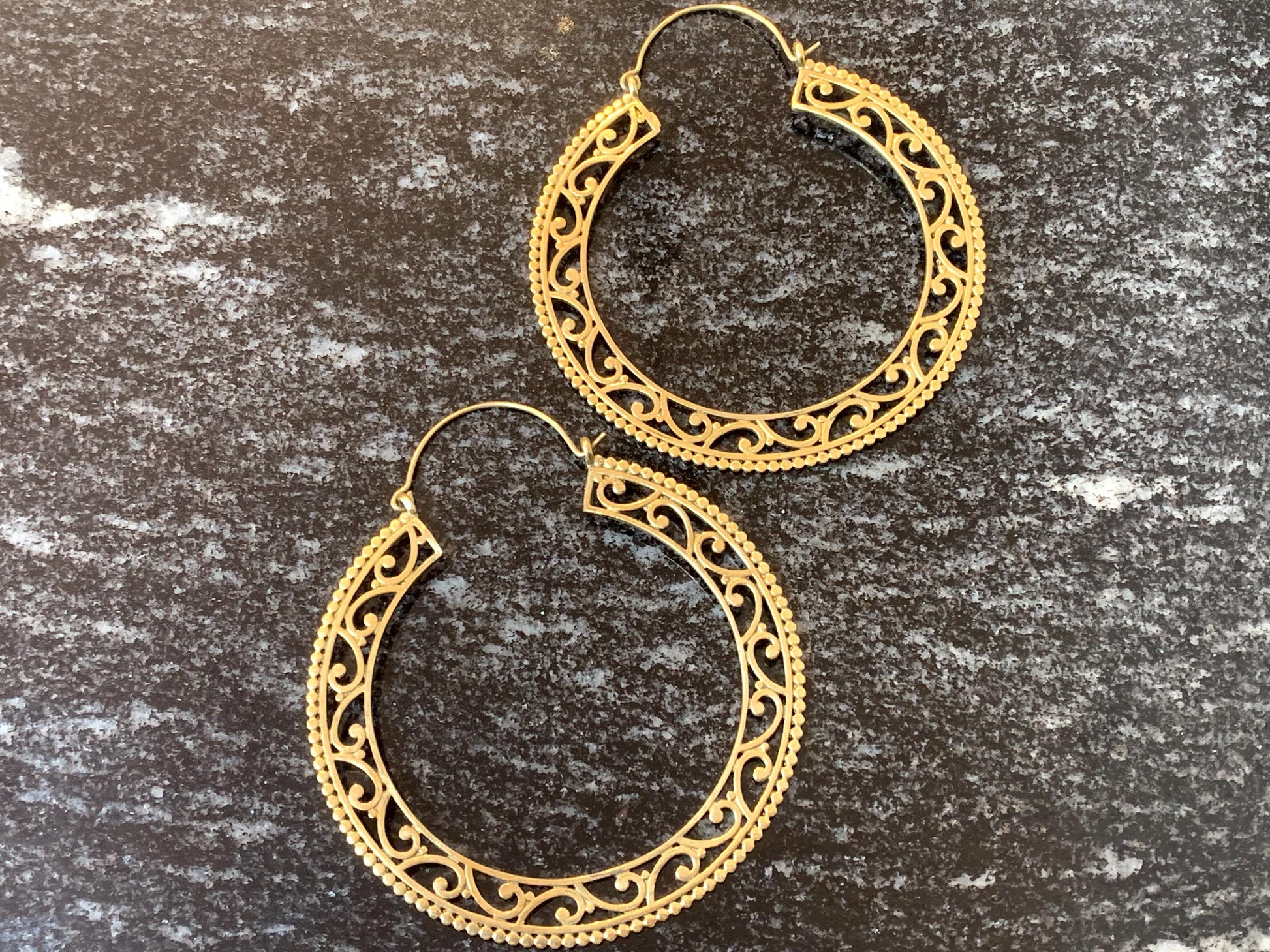 Vintage Mandala Hoop Brass Earrings