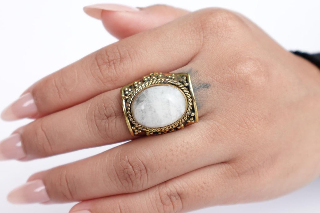 Vintage Brass Ring with White Moonstone