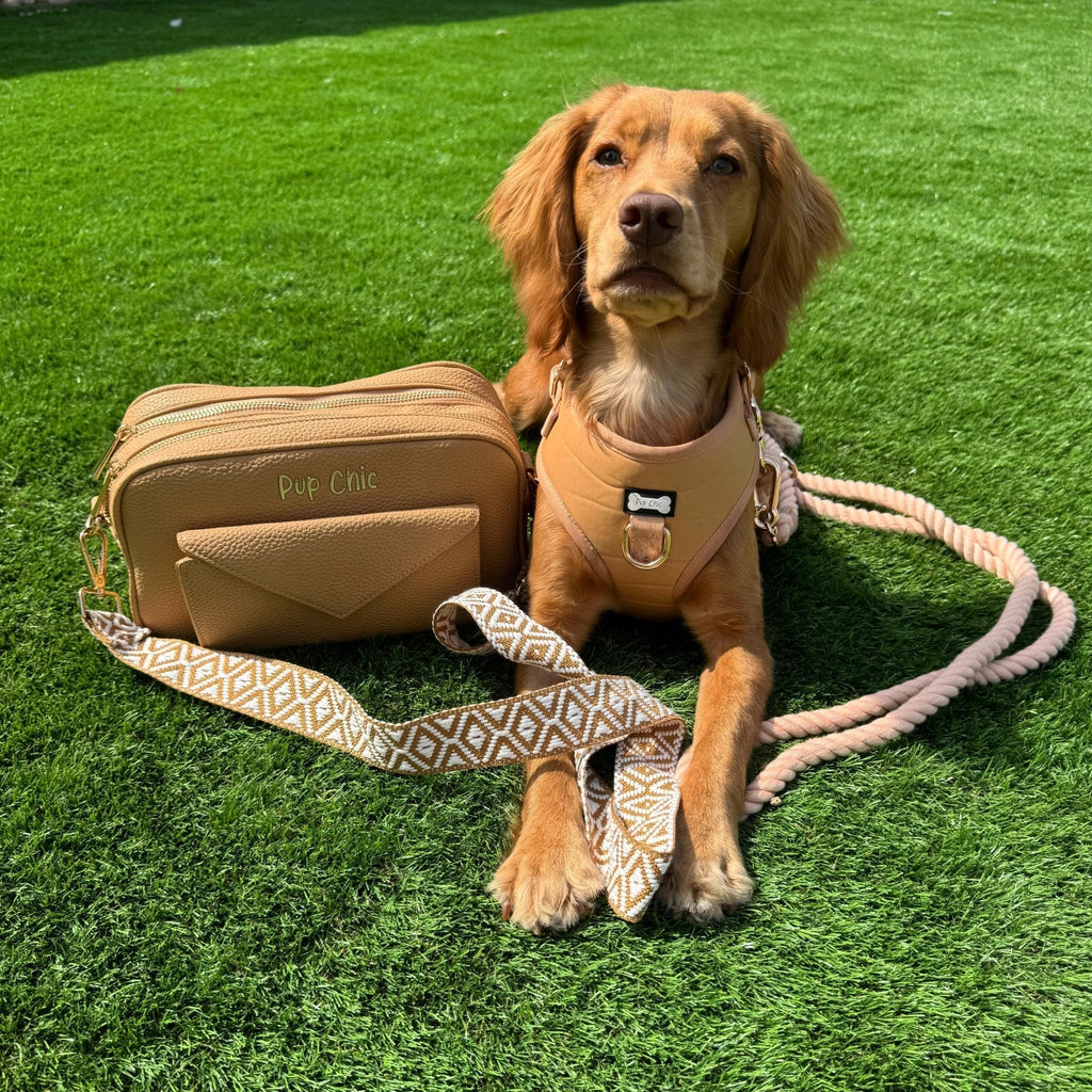 Camel Faux Leather Dog Harness Adjustable