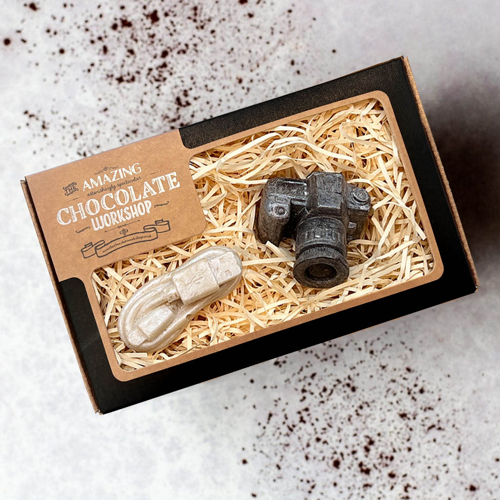 Chocolate Camera and White Chocolate Charger Cable Gift Box