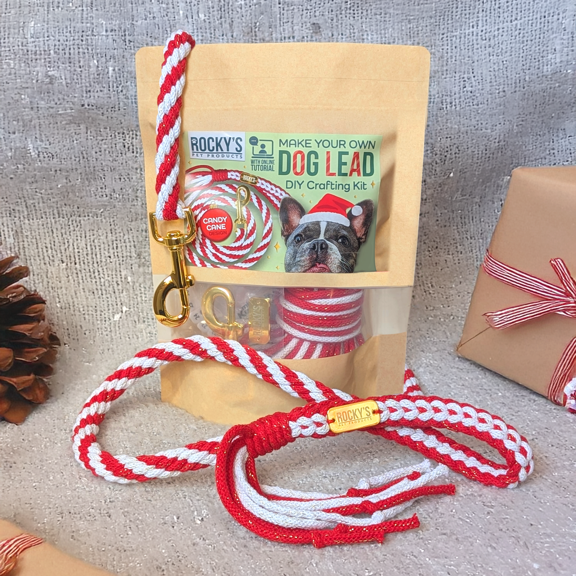 Make Your Own Dog Lead Craft Kit in Candy Cane Sparkle