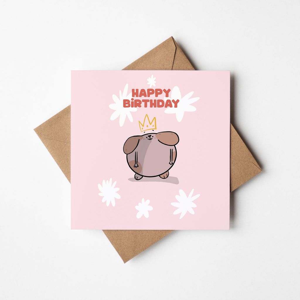 Happy Birthday Queen Card with Crown Dog