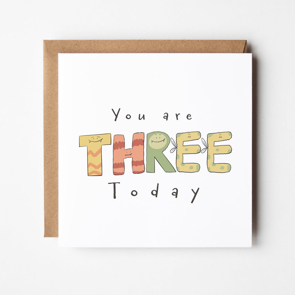 You Are 3 Today Cute Monster Milestone Birthday Card