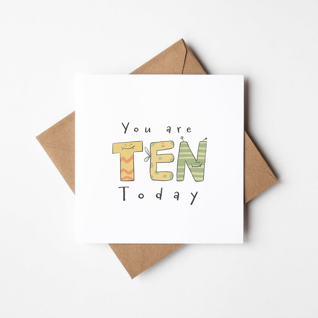 You Are 10 Today Cute Monster Milestone Birthday Card