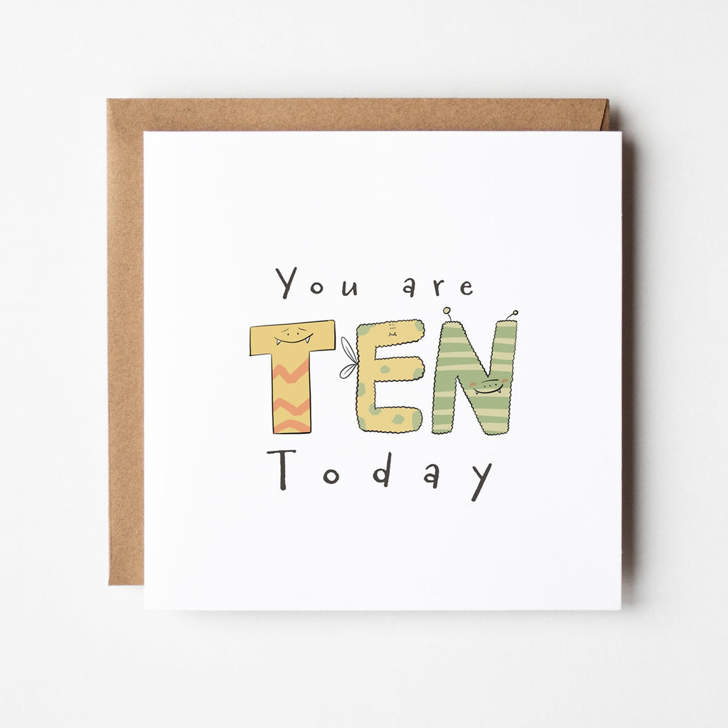 You Are 10 Today Cute Monster Milestone Birthday Card