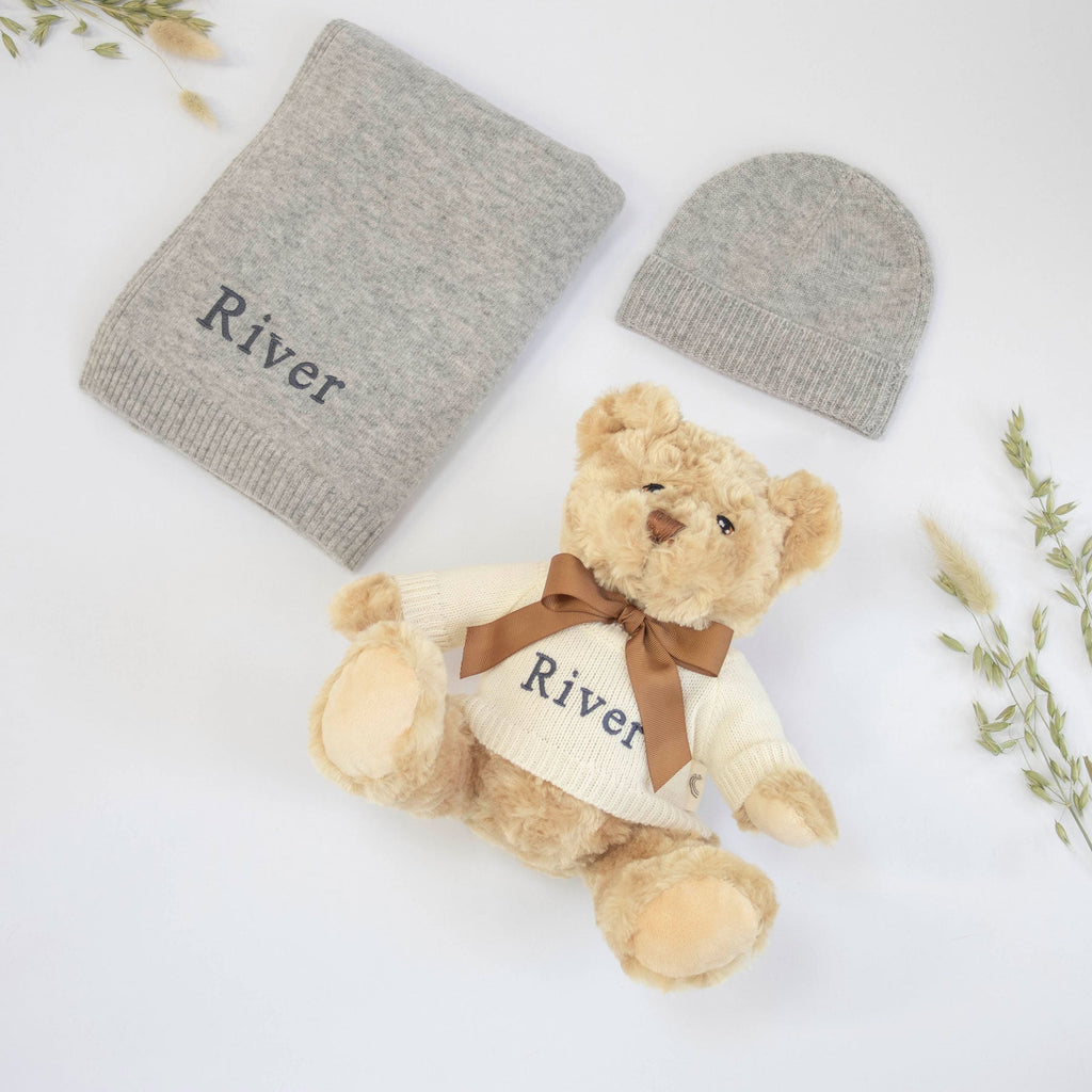 Plain Cashmere Blanket and Hat Gift Set