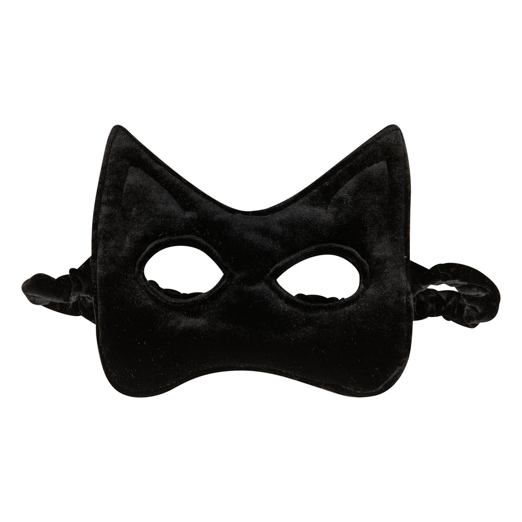 handmade black velvet cat mask for kids sparkling in soft morning light