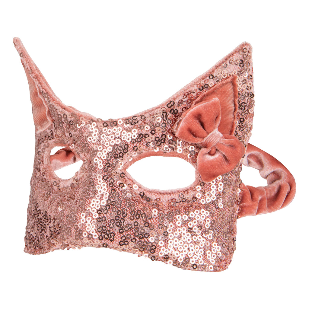 practical pink velvet cat mask for kids, showing comfortable fit and soft texture for long play