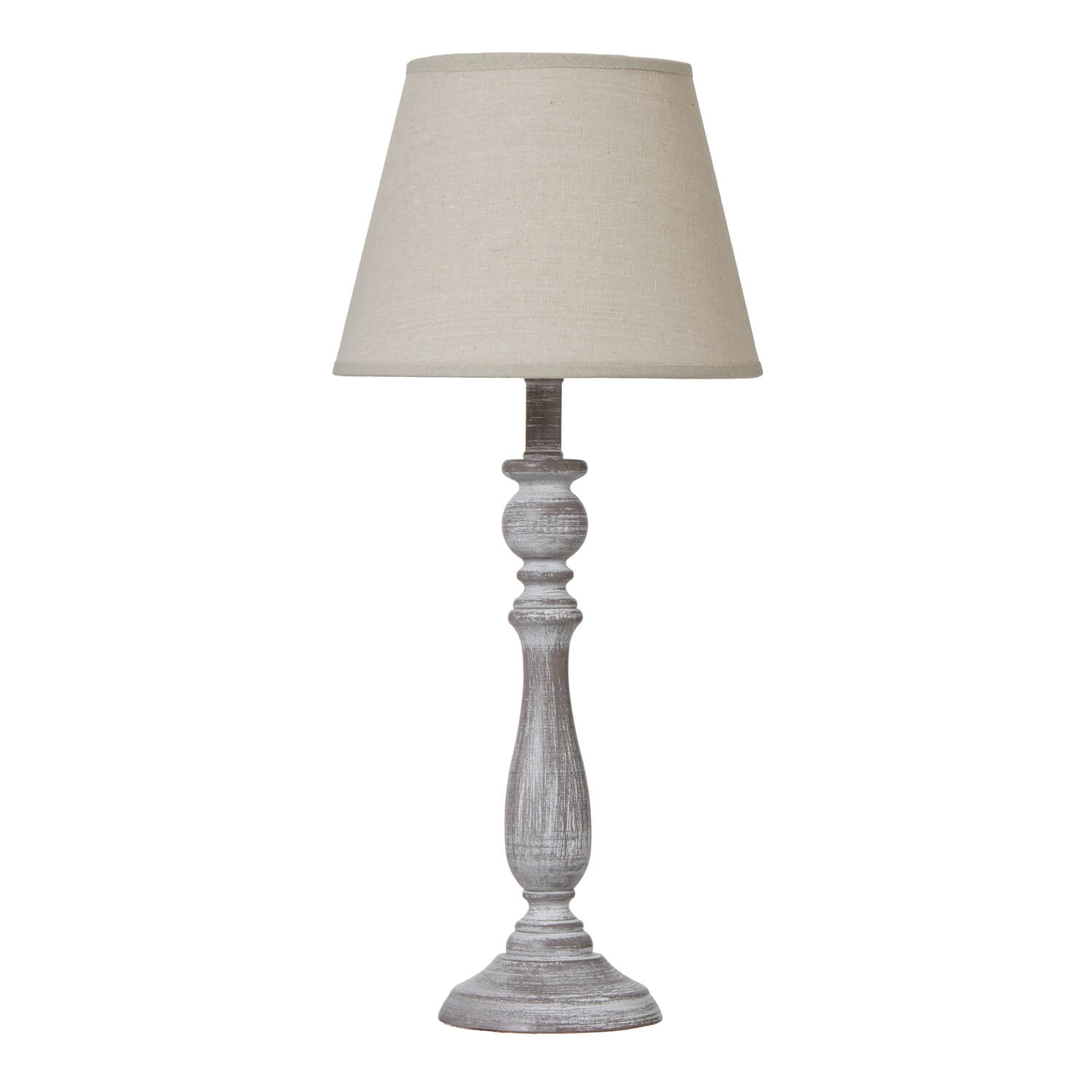 Hand-carved wood column table lamp with linen shade in warm white, 44cm tall, rustic-modern design for bedside or console. by Sostter at brixbailey.com