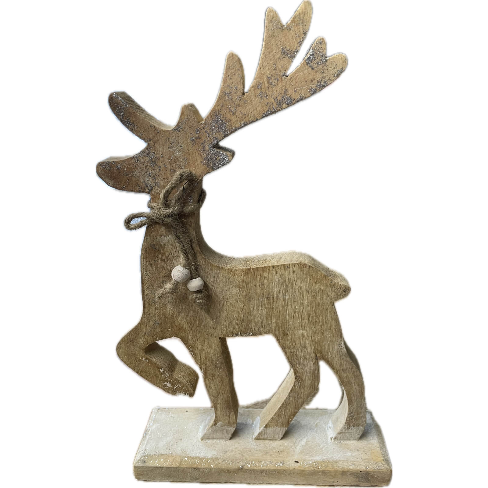 Handcrafted wooden reindeer with white-washed finish and glitter accents, Scandinavian holiday dÃ©cor centerpiece by RoomLondon at brixbailey.com