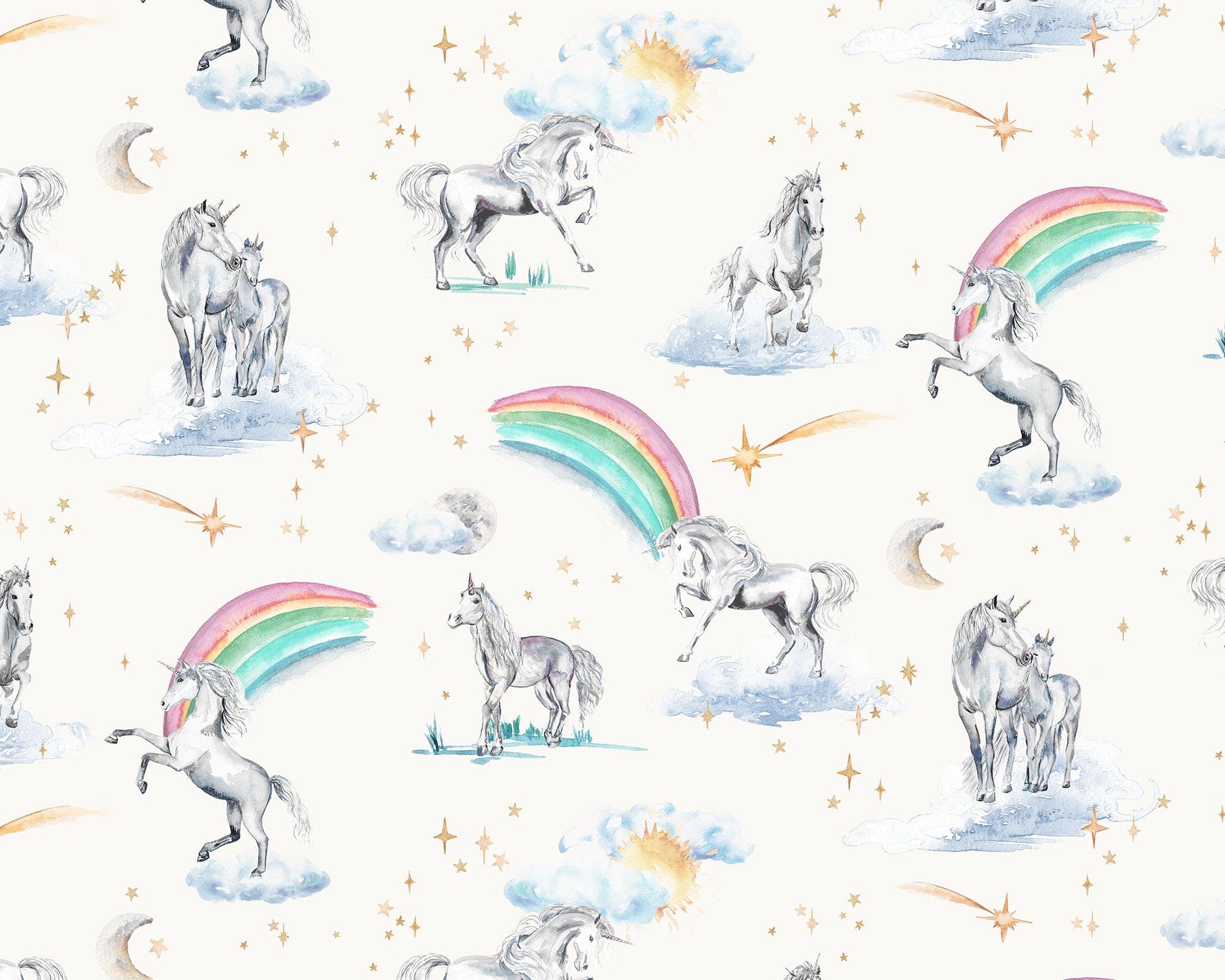 Unicorns and Rainbows Hand Designed Wallpaper
