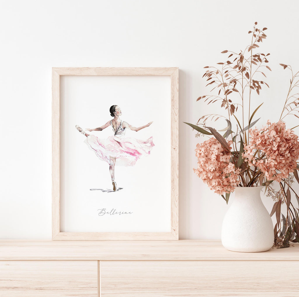 Hand Painted Ballerina Illustration Print for Nursery and Bedroom