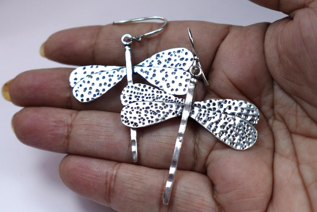 Textured Brass Dragonfly Earrings
