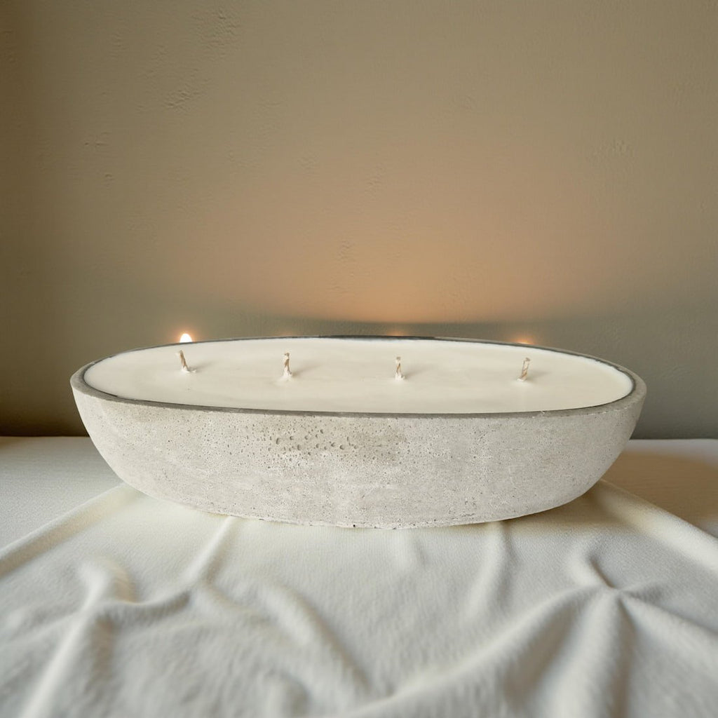 Multi Wick Concrete Oval Loaf Bowl Candle