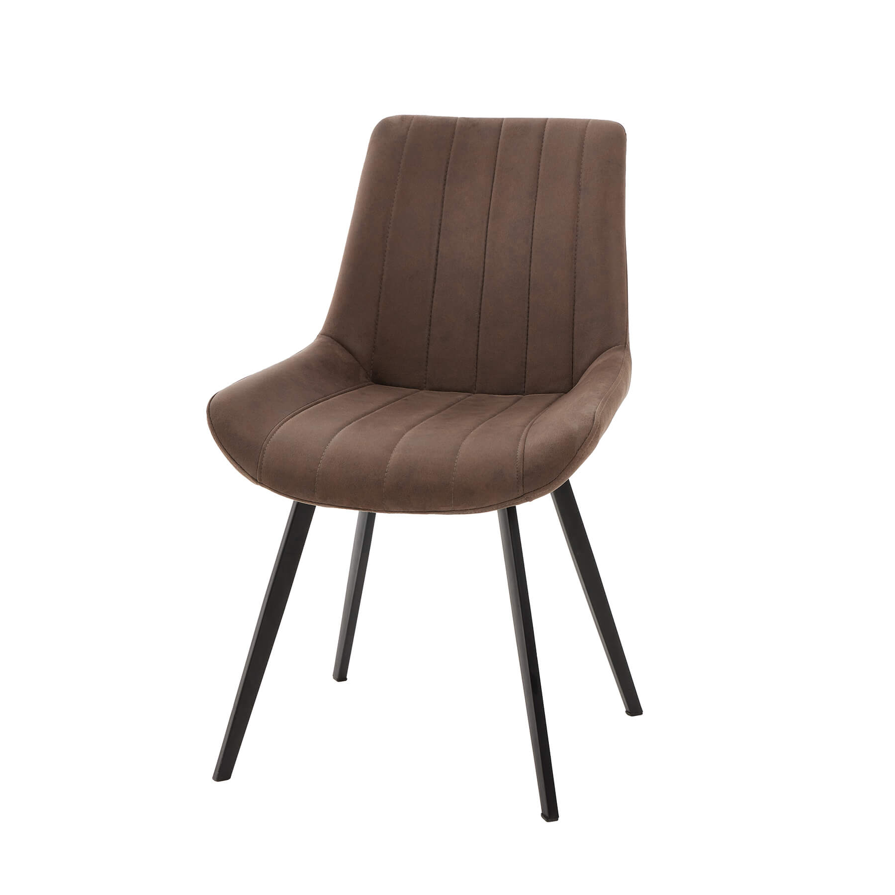 Malmo coffee brown dining chair with channel-stitched faux leather seat and black metal legs, modern contemporary design by sostter at brixbailey.com