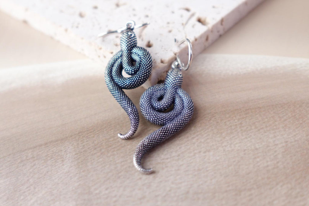 Snake Shaped Brass Dangles in Antique Silver Gold Finish