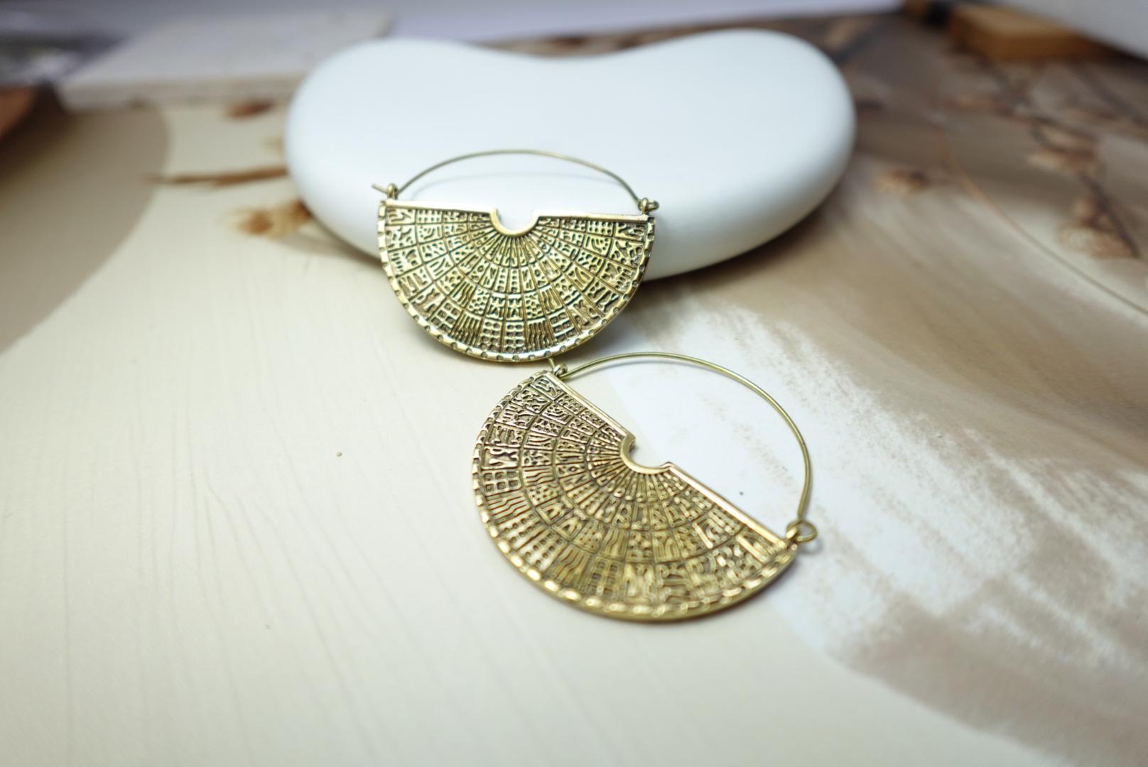 Half Fan Brass Mandala Statement Hoops