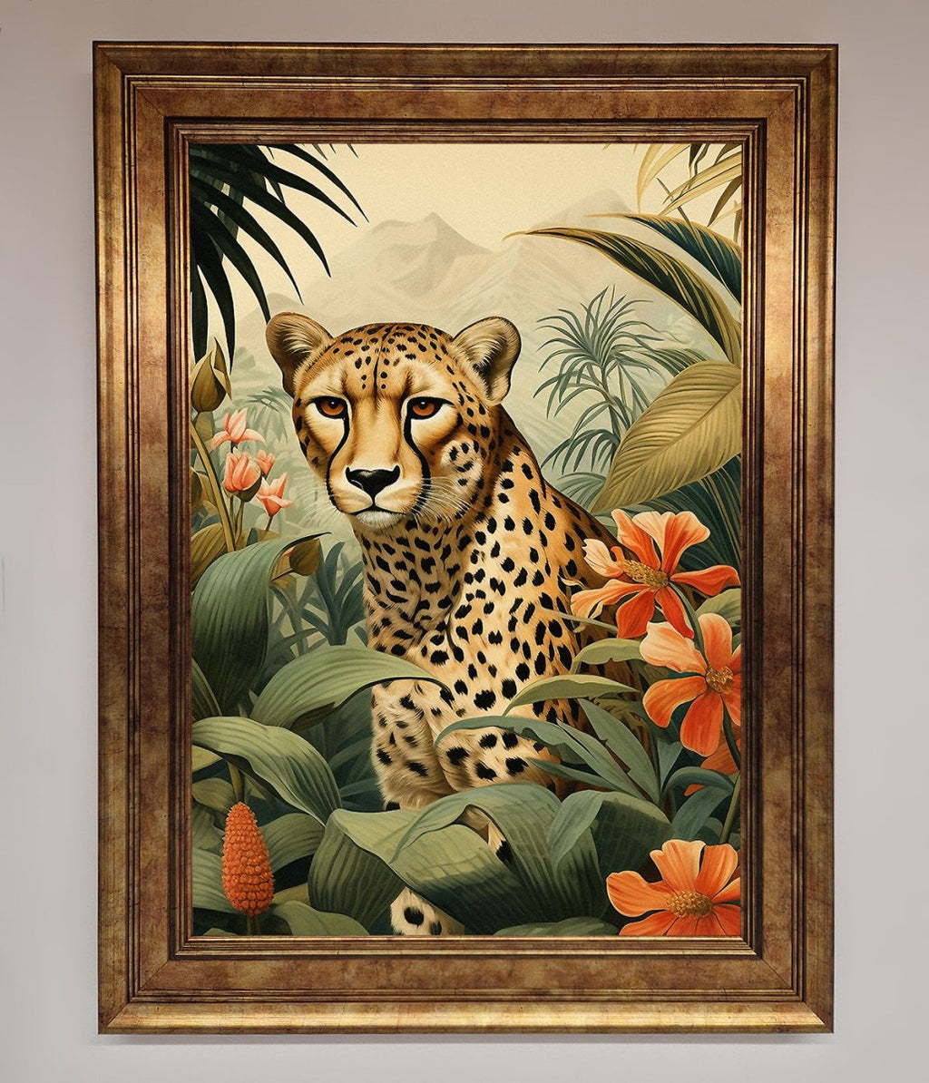 Cheetah in Flowers Framed Wall Art