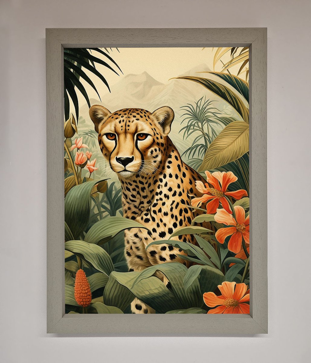 Cheetah in Flowers Framed Wall Art