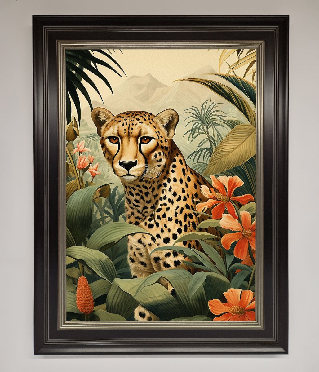 Cheetah in Flowers Framed Wall Art