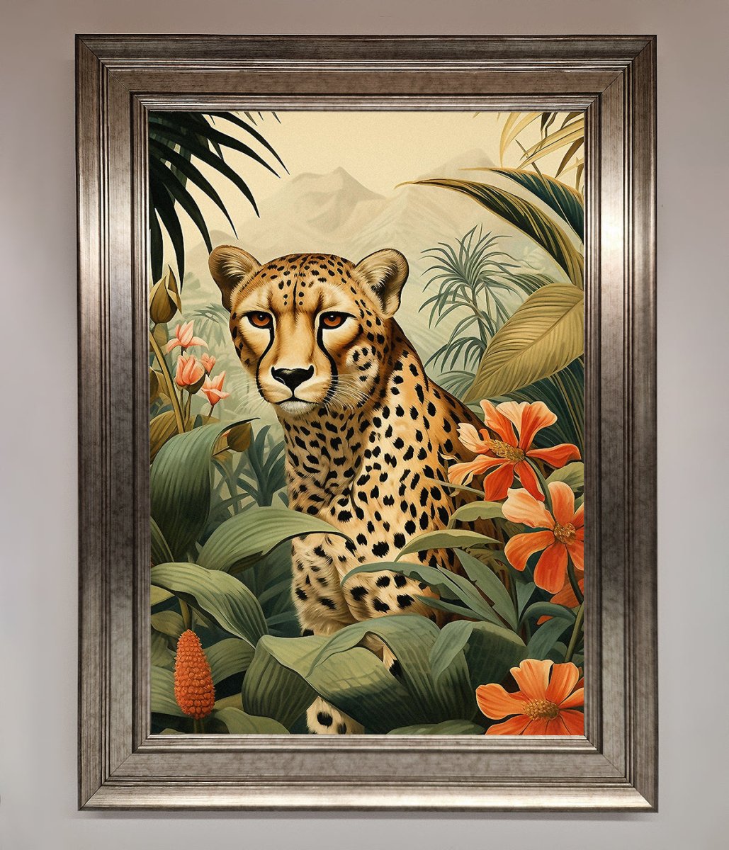 Cheetah in Flowers Framed Wall Art