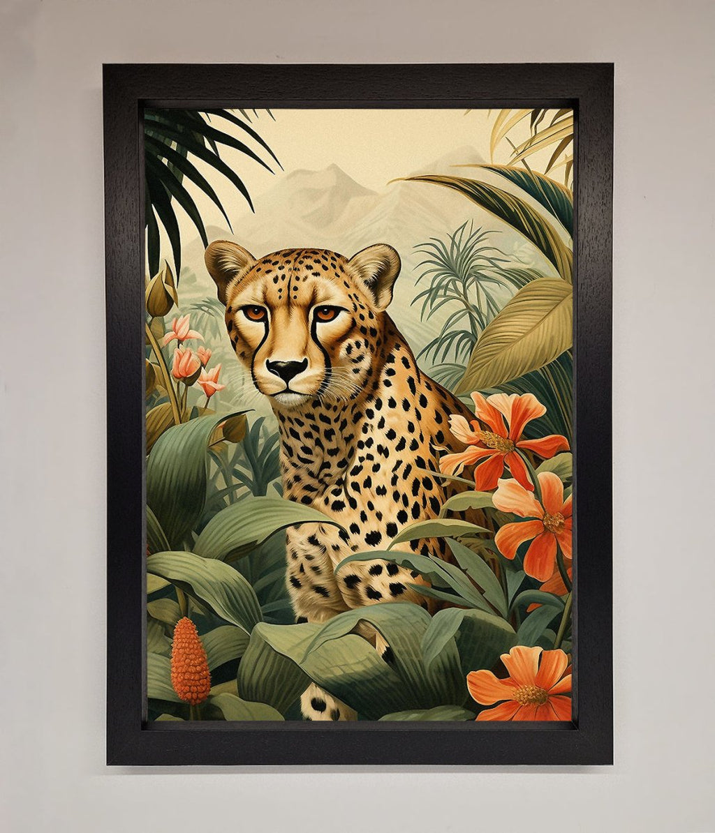 Cheetah in Flowers Framed Wall Art