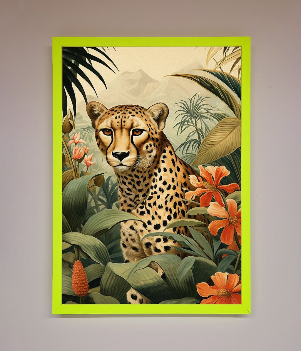 Cheetah in Flowers Framed Wall Art