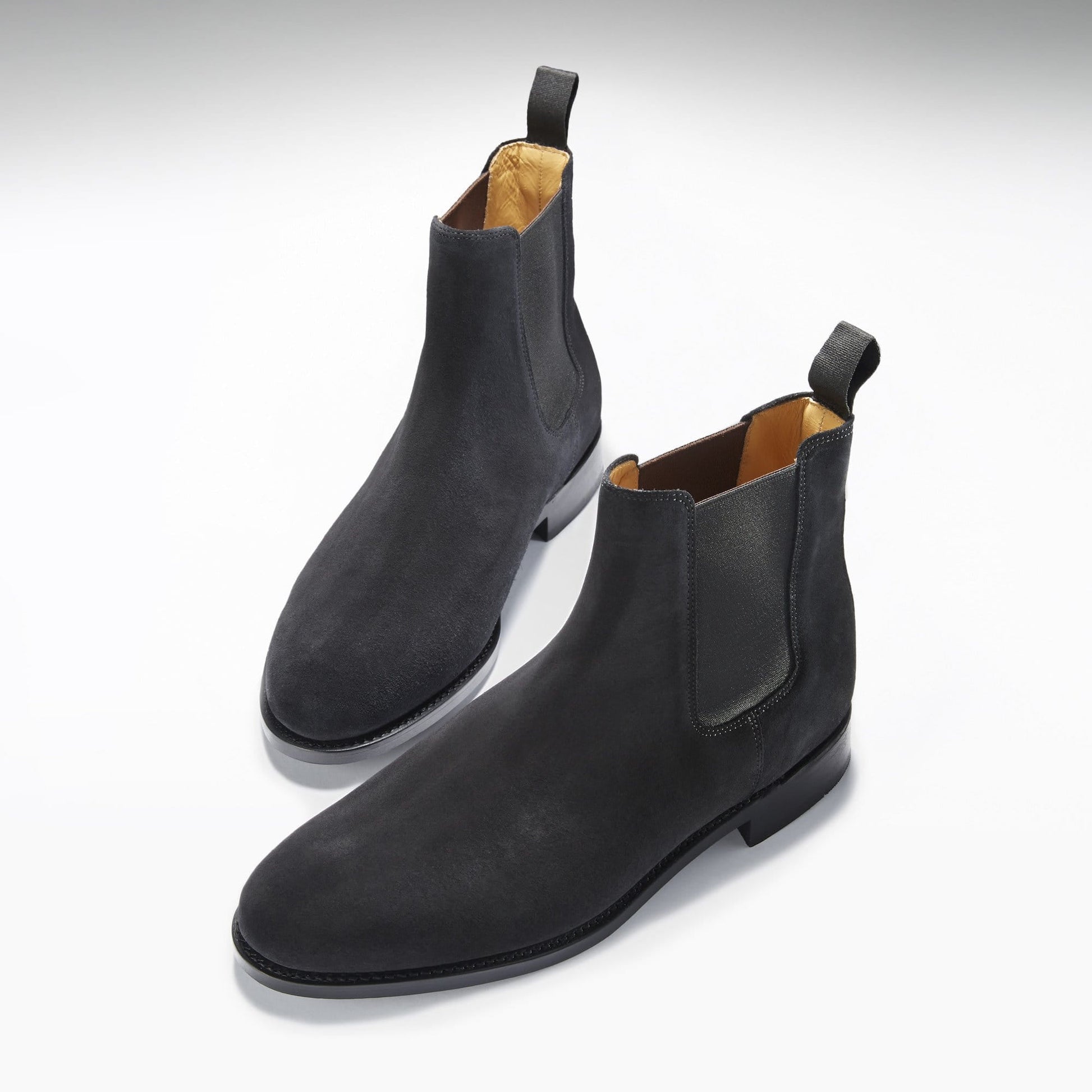 Black Suede Chelsea Boots with Leather Sole