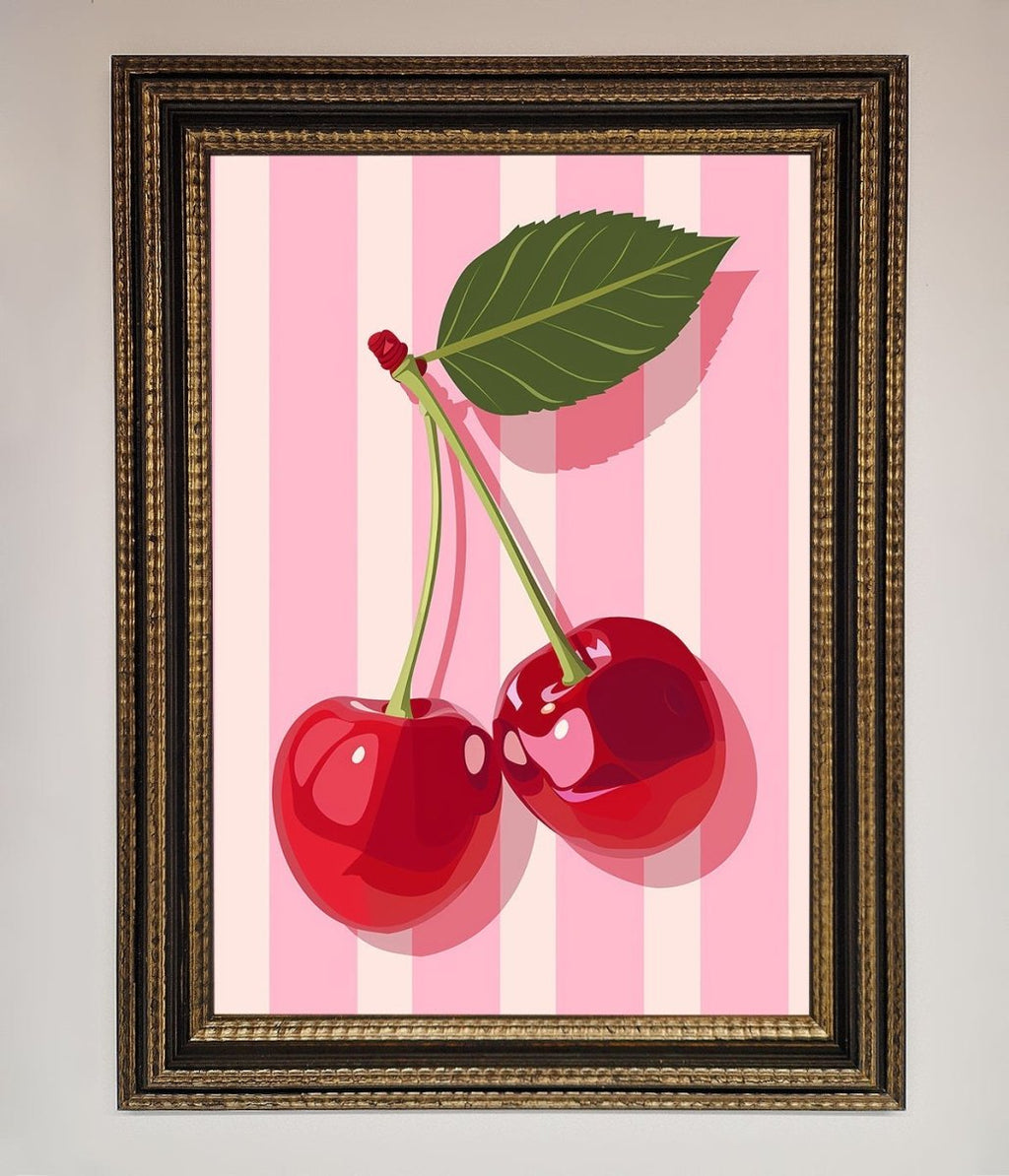 Cherries on Stripes Framed Print