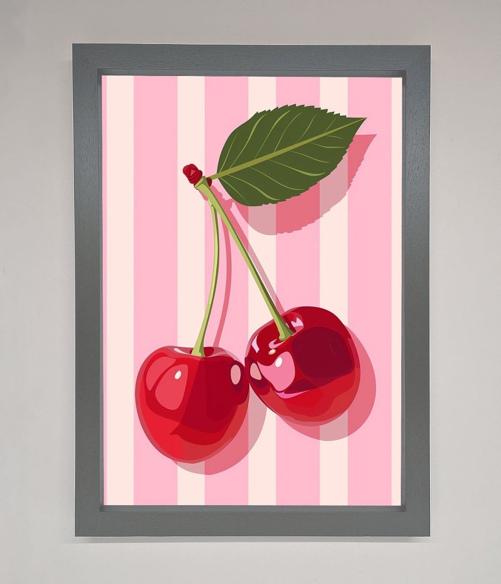 Cherries on Stripes Framed Print