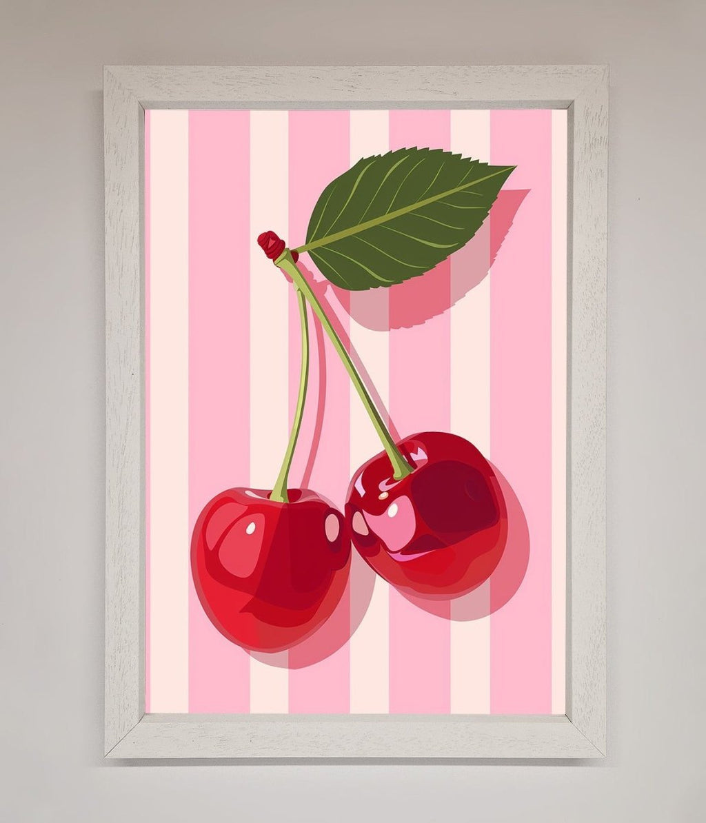 Cherries on Stripes Framed Print