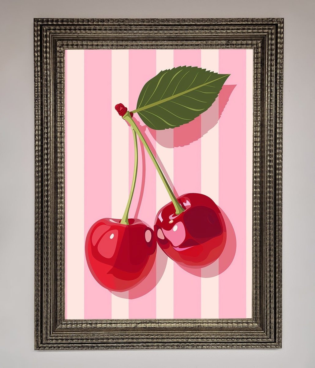 Cherries on Stripes Framed Print