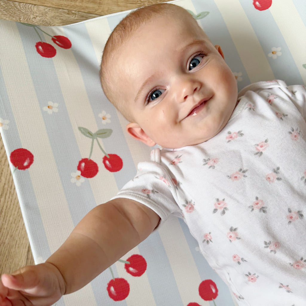 Anti-Roll Wedge Baby Changing Mat - Cherry Stripe