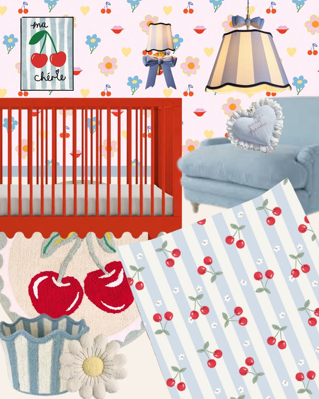 Anti-Roll Wedge Baby Changing Mat - Cherry Stripe