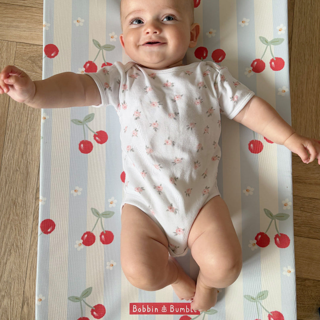 Anti-Roll Wedge Baby Changing Mat - Cherry Stripe