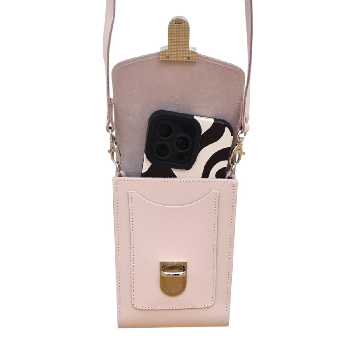 Leather Push Lock Crossbody Phone Case in Cherry Blossom