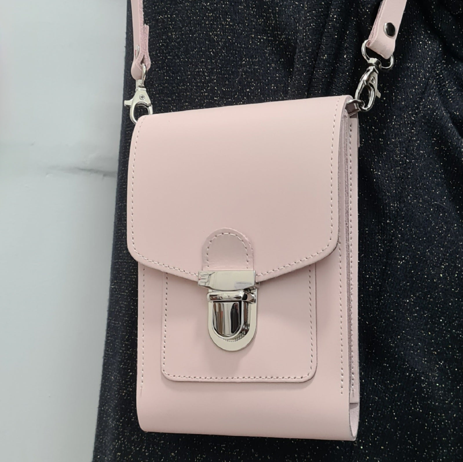 Leather Push Lock Crossbody Phone Case in Cherry Blossom