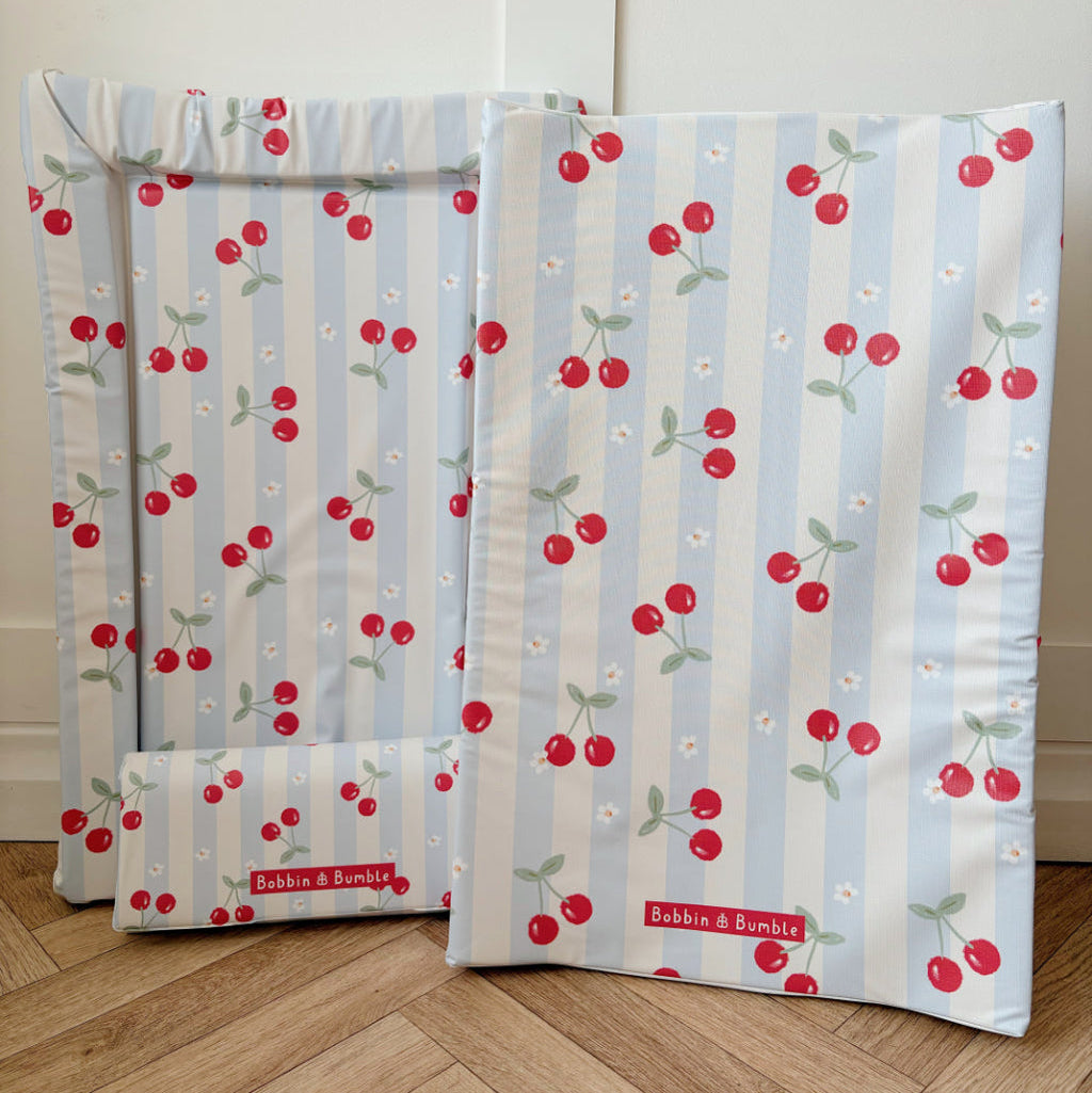 Anti-Roll Wedge Baby Changing Mat - Cherry Stripe