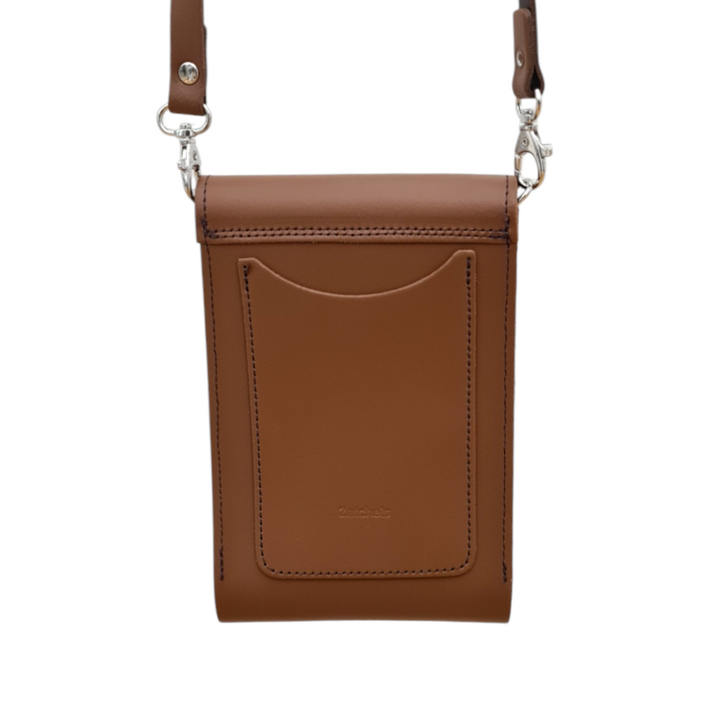 Leather Push Lock Crossbody Phone Case in Chestnut