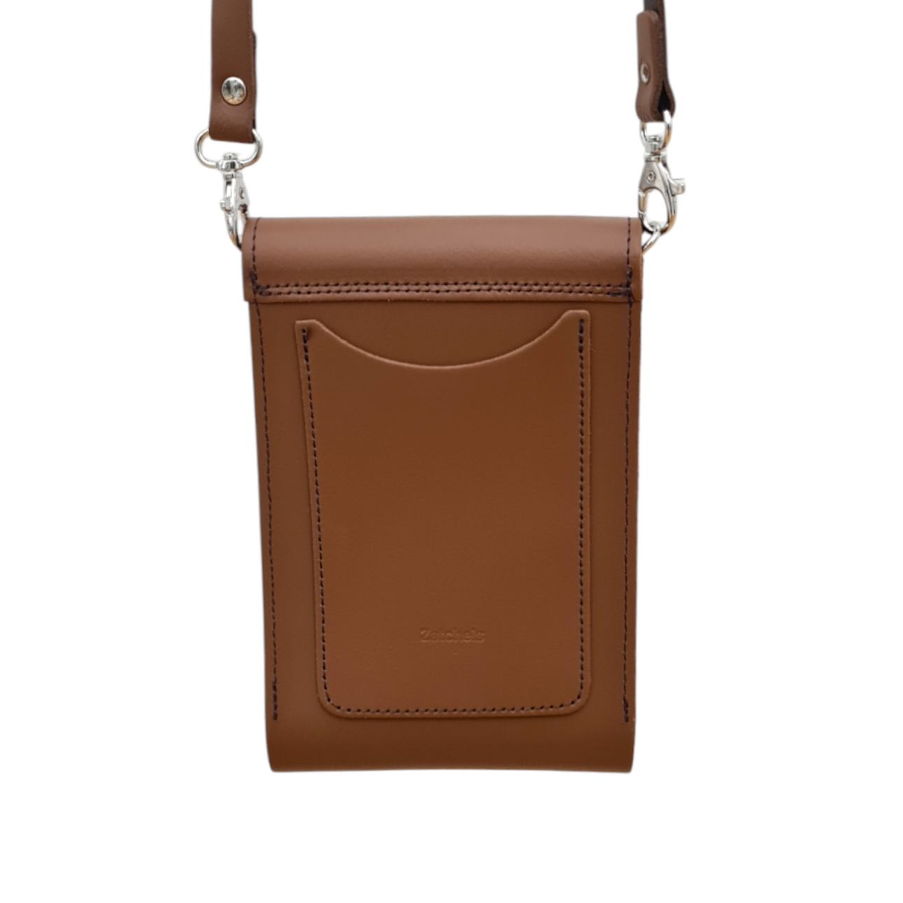 Leather Push Lock Crossbody Phone Case in Chestnut